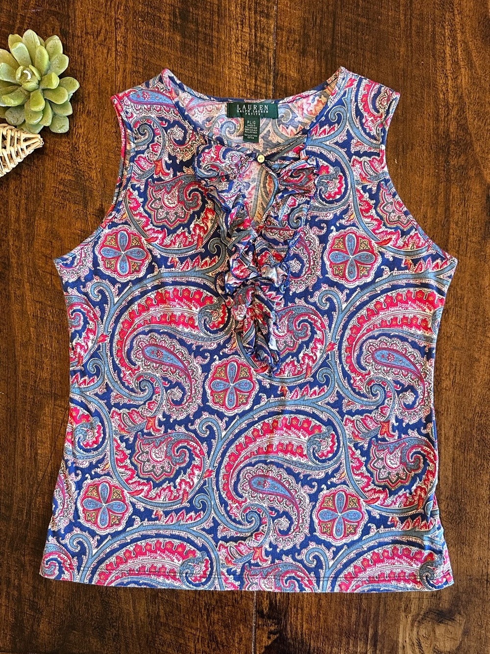 Lauren Ralph Lauren | Paisley Ruffle Keyhole Sleeveless Top Blouse, Size LP